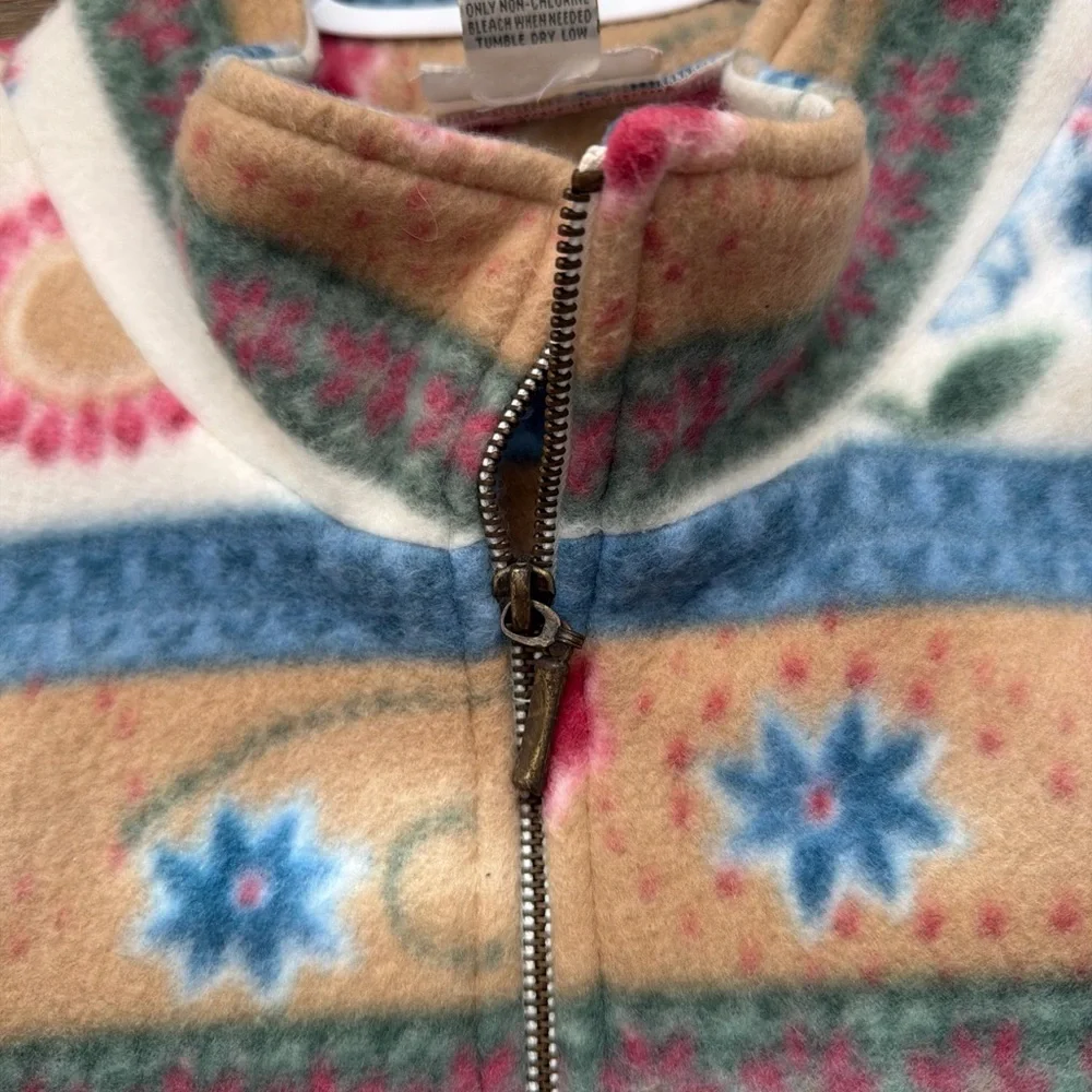 Alfred Dunner Floral Striped Teddy Jacket in Cream, Pink, Blue, Tan - Picture 3 of 4